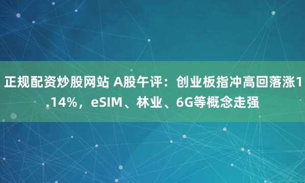 正规配资炒股网站 A股午评：创业板指冲高回落涨1.14%，eSIM、林业、6G等概念走强