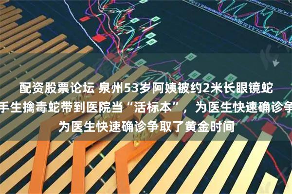 配资股票论坛 泉州53岁阿姨被约2米长眼镜蛇咬伤手指，单手生擒毒蛇带到医院当“活标本”，为医生快速确诊争取了黄金时间